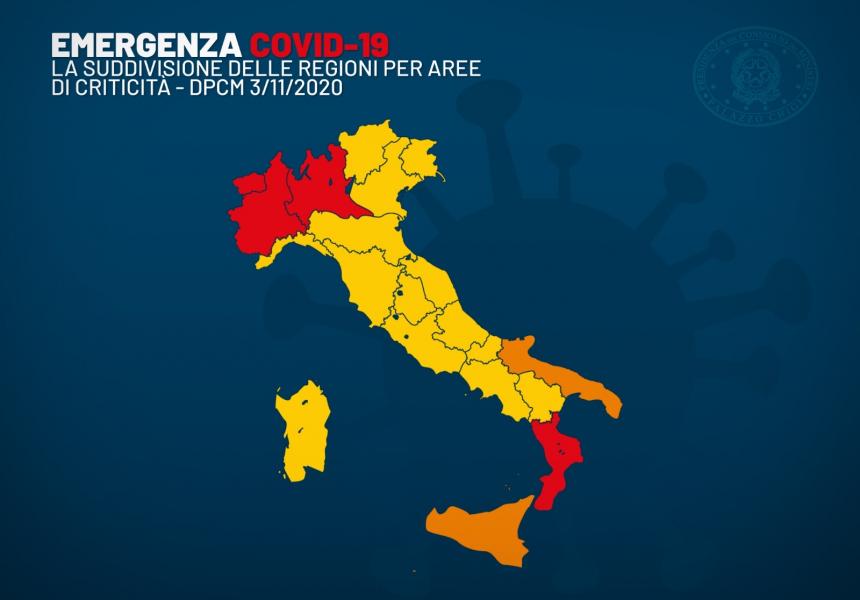 Dpcm del 3 novembre, le misure suddivise per aree di criticità
